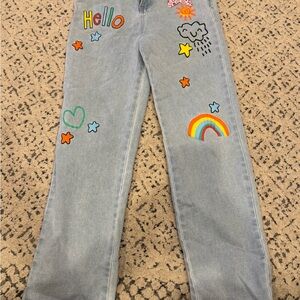 GOGO Light Wash Kids Jeans with Rainbow & Hello Graphics